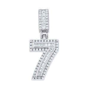 925 Sterling Silver Rnd Baguette 0.97ct Moissanite Initial Number 7 Char Pendant
